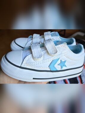 Sz 8 Toddler Kids CONVERSE STAR PLAYER '76 Low "White True Sky" Adjustable Strap